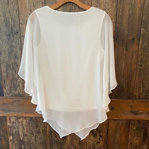 Milano Sz S White Sheer UnderTank Angel Sleeves Relaxed Fit Flowy Blouse - Picture 8 of 10